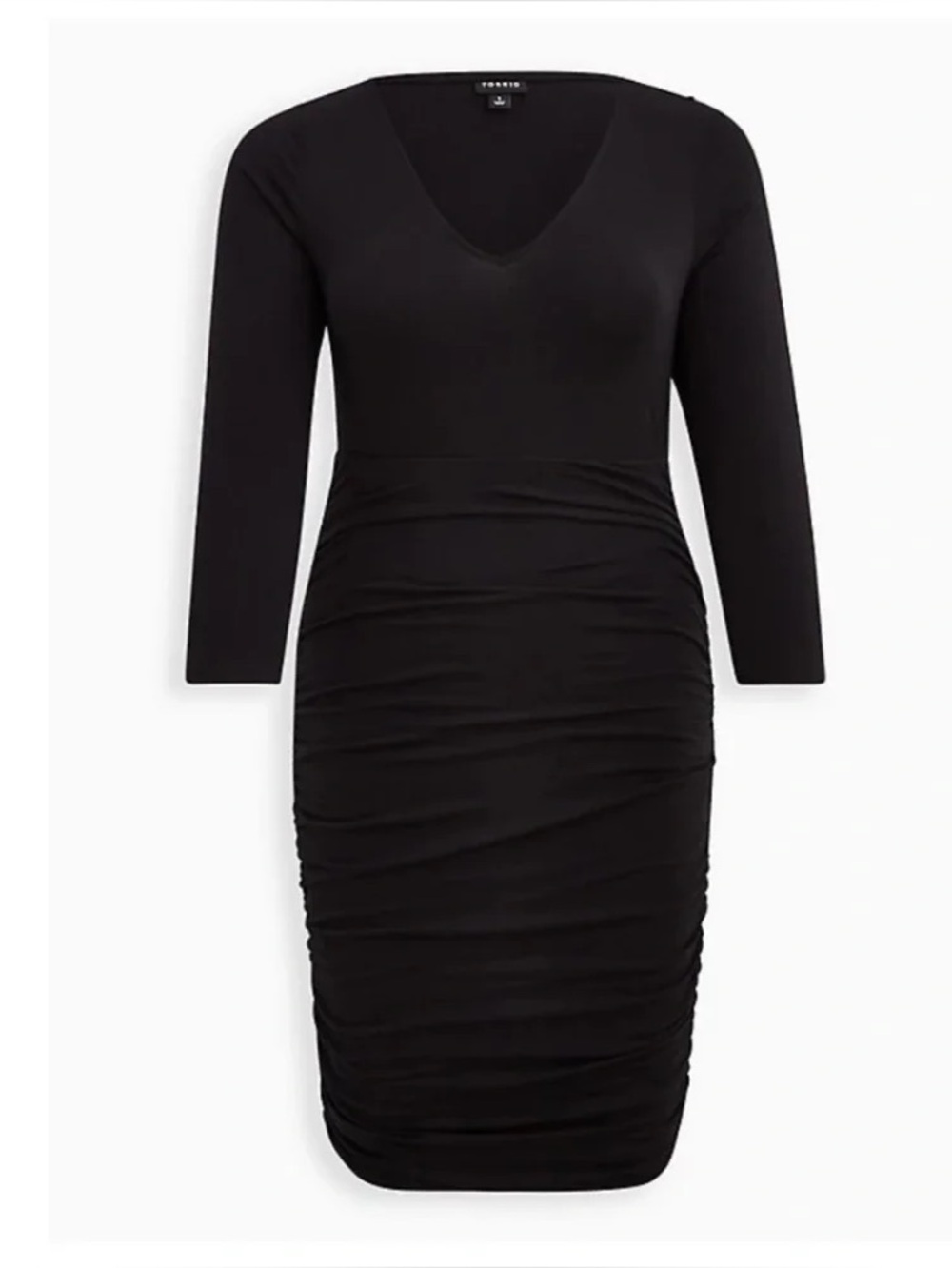Torrid 2x Black Ruched V-Neck Long Sleeve Bodycon Dress